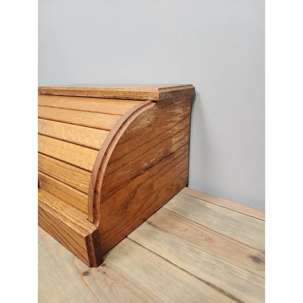 Bread Box Solid Oak Roll Top Rustic Farmhouse Amish Handcrafted